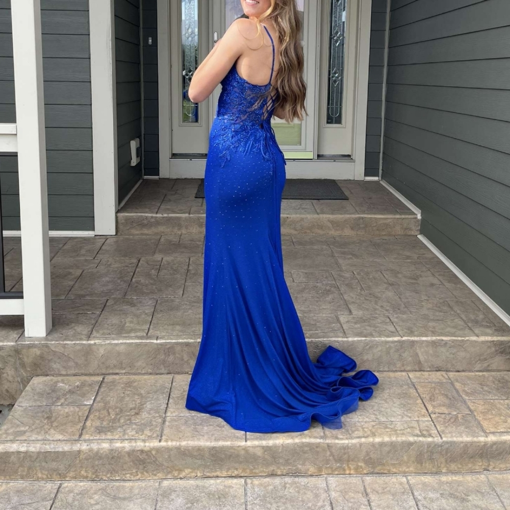Gipper Prom Sparkly Blue Prom Dress with Slit